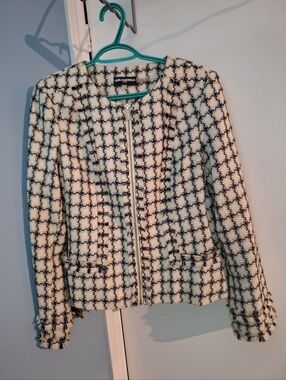 Karl Lagerfeld Paris Black White Plaid Tweed Zip Womens Jacket Size 10